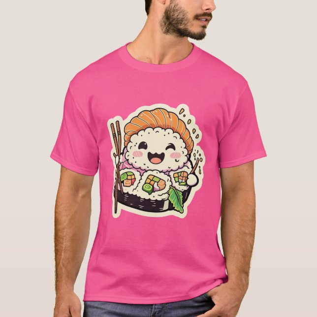 Lycklig Sushi Roll - Cute & Playful Foodie T-Shirt (Framsida)