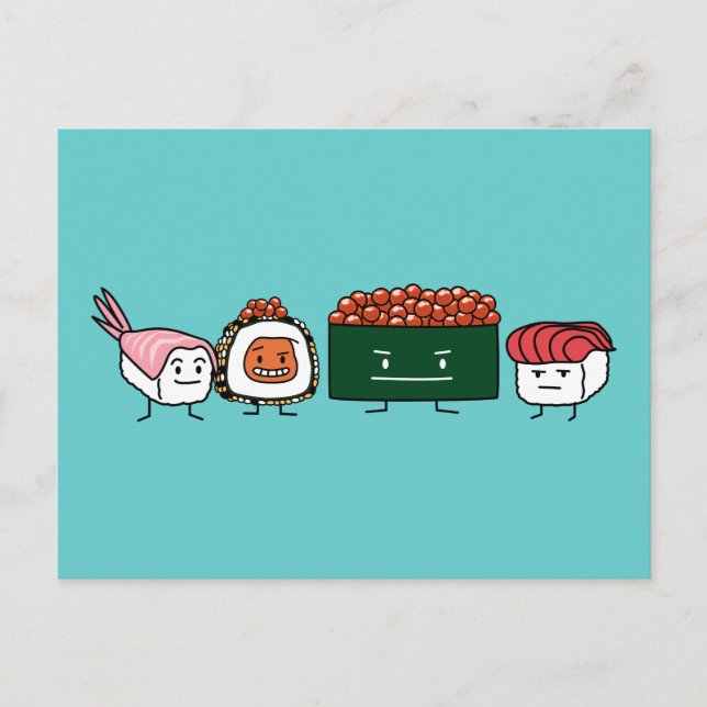 Lycklig Sushi Rolls Japansk Food Vykort (Framsida)