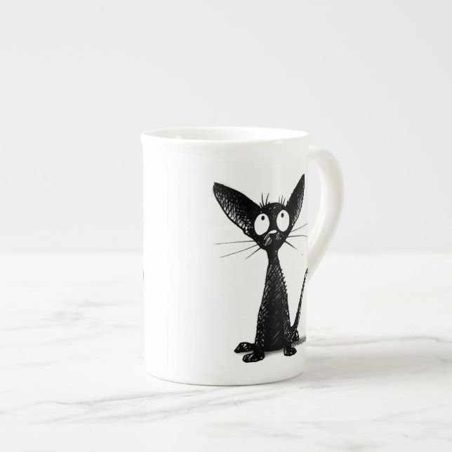 Lycklig svart katt benporslin mugg (Framsida höger)