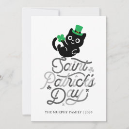 Lycklig svart katt Shamrock Foto St. Patrick's Day Julkort