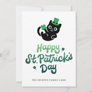 Lycklig svart katt Shamrock Foto St. Patrick's Day Julkort