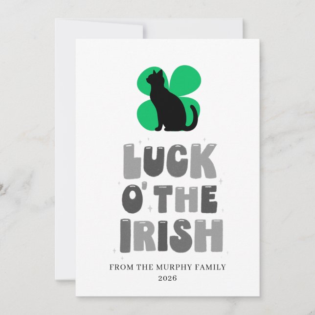 Lycklig svart katt Shamrock Foto St. Patrick's Day Julkort (Framsida)