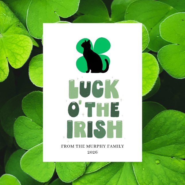 Lycklig svart katt Shamrock Foto St. Patrick's Day Julkort (Skapare uppladdad)