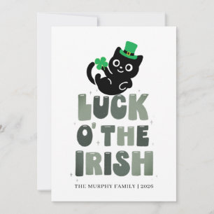 Lycklig svart katt Shamrock Foto St. Patrick's Day Julkort