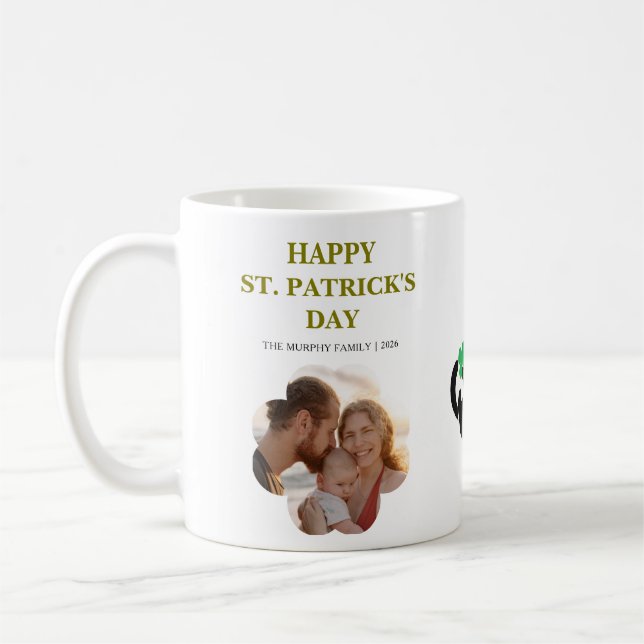 Lycklig svart katt Shamrock Foto St. Patrick's Day Kaffemugg (Vänster)