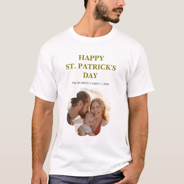 Lycklig Svart Katt Shamrock Foto St. Patrick's Day T Shirt (Framsida)