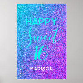 Lycklig Sweet 16 Birthday Teal Lila Personlig Poster