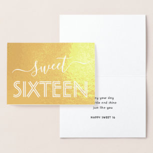 Lycklig Sweet 16:e födelsedagen Modern Script Guld Folierat Kort