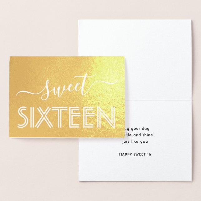 Lycklig Sweet 16:e födelsedagen Modern Script Guld Folierat Kort (Display)