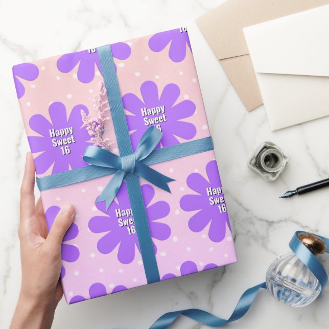 Lycklig Sweet 16 Lila Daisy Presentpapper (Gifting)