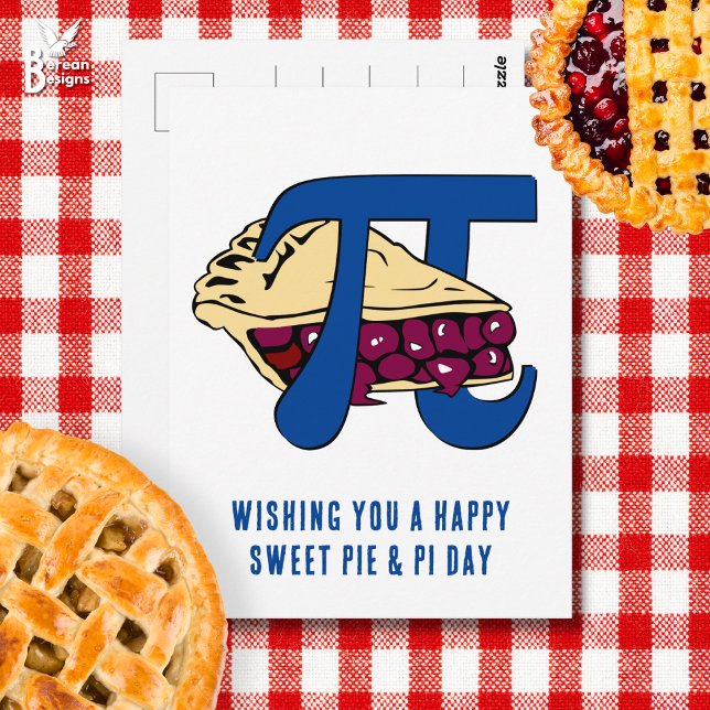 Lycklig Sweet Cherry Paj PI DAY Vykort (Fun CHERRY PIE postcard to celebrate PI DAY on March 14th)