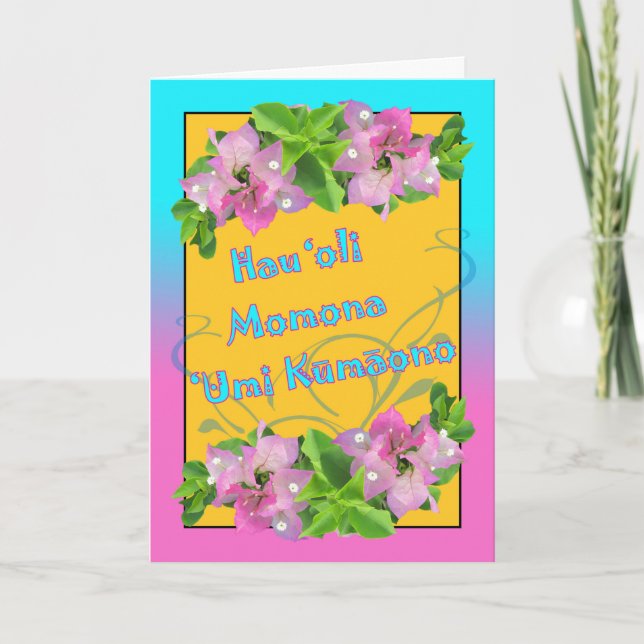 Lycklig Sweet sixteen i Hawaiian med Bougainvillea Kort (Framsida)