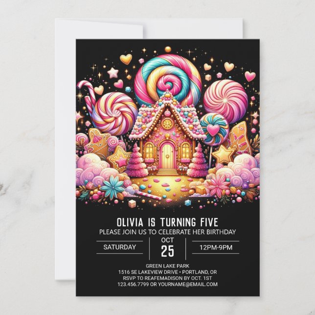Lycklig Sweets Candyland Digital Birthday Inbjudningar (Framsida)