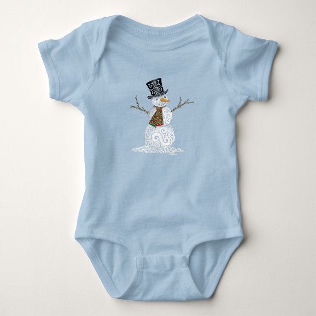 Lycklig Swirly Snögubbe T Shirt (Framsida)