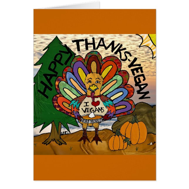 Lycklig Tack Vegan-Thanksgivingen Turkiet Hälsningskort (Framsidan)
