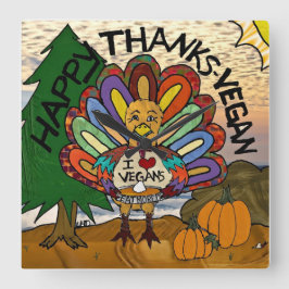 Lycklig tackVeganthanksgiving Turkiet Fyrkantig Klocka