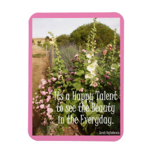 Lycklig Talent Rosa Hollyhocks Cottage Garden Magn Magnet