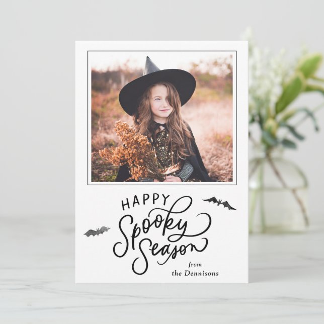 Lycklig-talessäsong - Halloween-fotokort Spara Datumet (Stående Fram)
