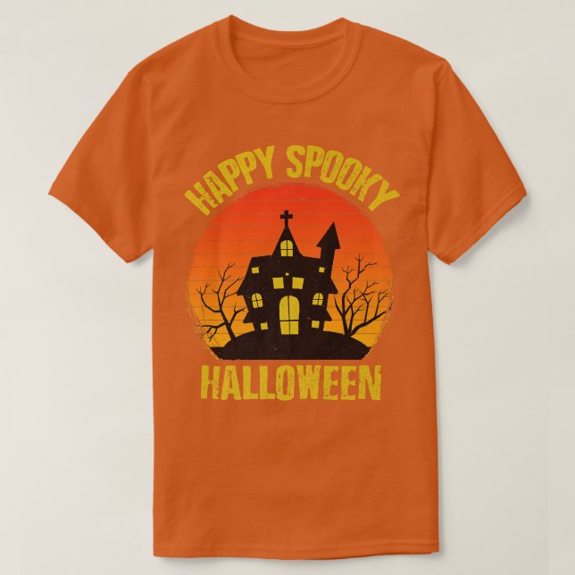Lycklig Taloky Halloween House Haunted Funny Retro T Shirt (Design framsida)