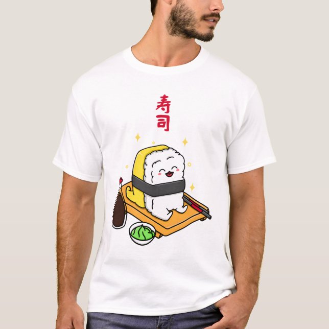 Lycklig Tamago Sushi T Shirt (Framsida)