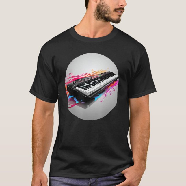 Lycklig Tangentbord Music för Knappsats Älskare T Shirt (Framsida)