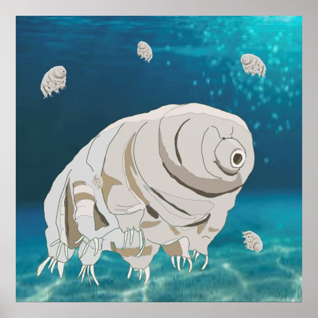 Lycklig Tardigrade flyter under vatten Poster (Framsidan)
