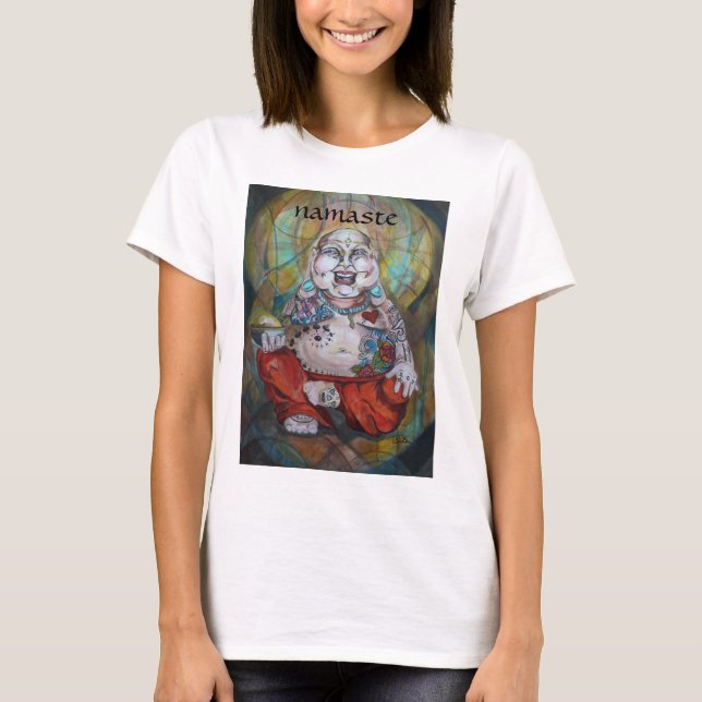 Lycklig tatuerade Buddha T Shirt (Framsida)