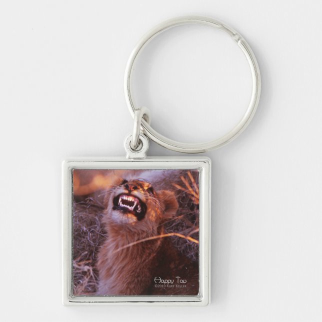 Lycklig Tau Fyrkantig Silverfärgad Nyckelring (Framsidan)