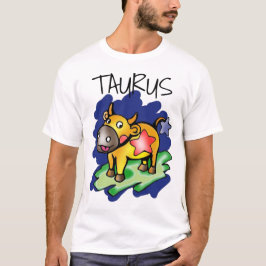 Lycklig Taurus Blue med Red Star-Tecknad T Shirt