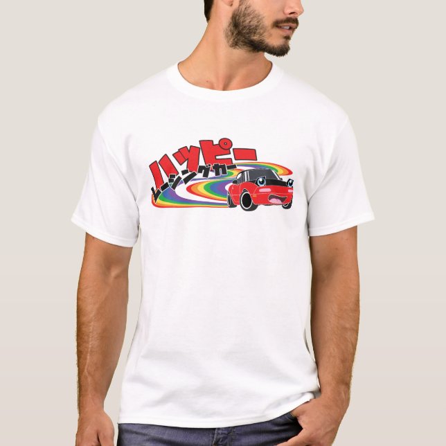 "Lycklig tävlings- bil" Miata T Shirt (Framsida)