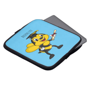 Lycklig tecknad bin studenten laptop fodral