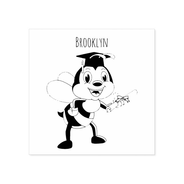 Lycklig tecknad bin studenten stämpel (Tryck)