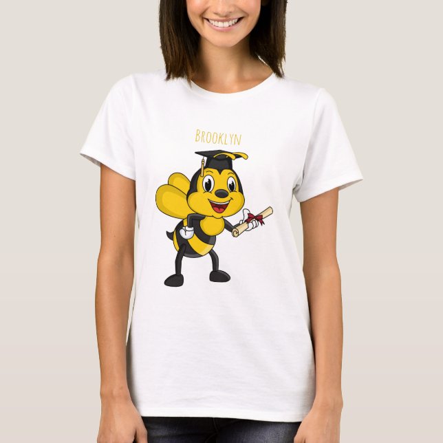 Lycklig tecknad bin studenten t shirt (Framsida)