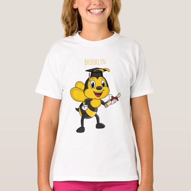 Lycklig tecknad bin studenten t shirt (Framsida)