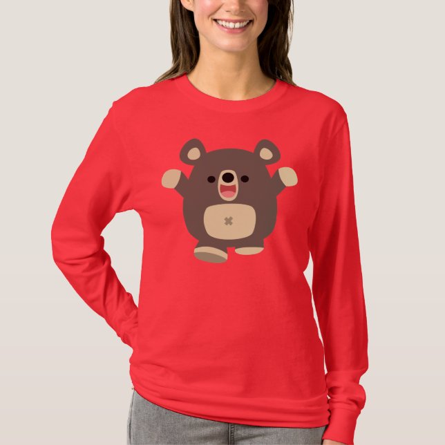 Lycklig Tecknad Black Bear Women T-shirt (Framsida)