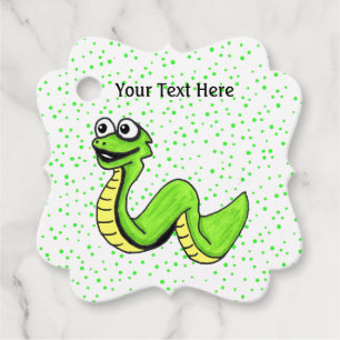Lycklig Tecknad Cute Snake Bright Grönt Dots Gåvor Etiketter