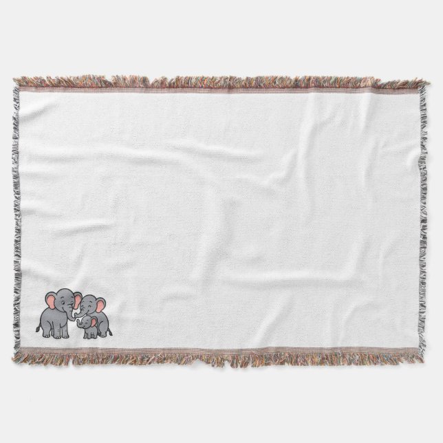 Lycklig Tecknad Elephant Family Filt (Framsidan)