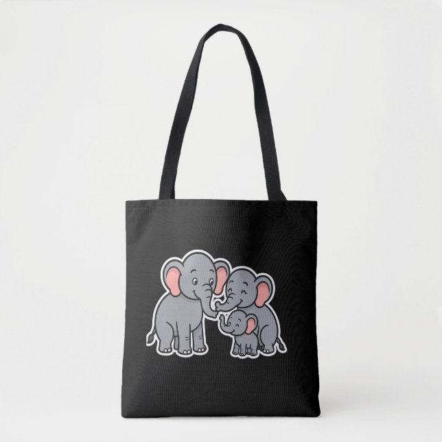 Lycklig Tecknad Elephant Family Tygkasse (Framsida)