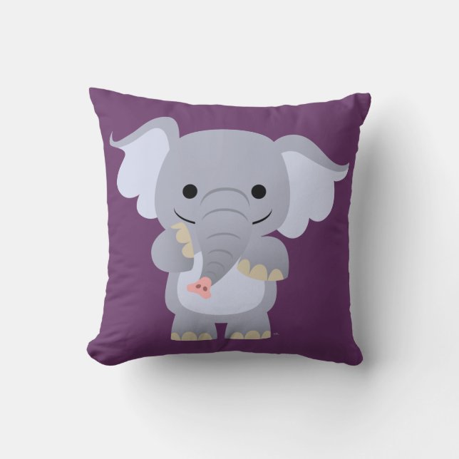 Lycklig Tecknad Elephant Pillow Kudde (Framsida)