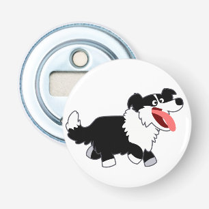 Lycklig Tecknad Gräns Collie Button Bottenöppnare Flasköppnare