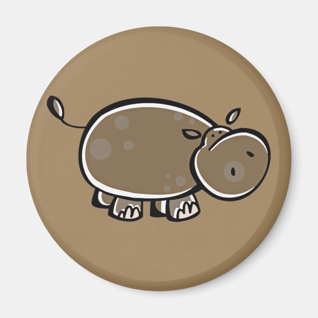 Lycklig Tecknad Hippo Magnet (Framsidan)