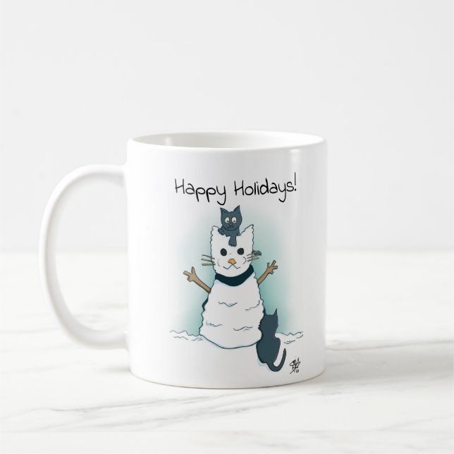Lycklig Tecknad Kittens leker i Snö Helgdag Kaffemugg (Vänster)