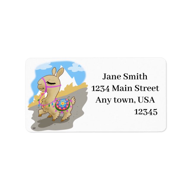 Lycklig Tecknad Llama Adressetikett (Framsidan)