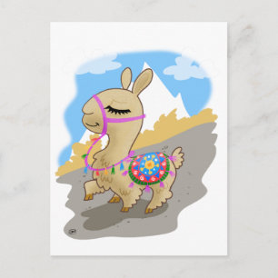 Lycklig Tecknad Llama Vykort