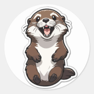 Lycklig Tecknad Otter Illustration - Cute Animal A Runt Klistermärke