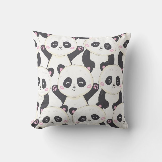 Lycklig Tecknad Panda Mönster Kudde (Framsida)