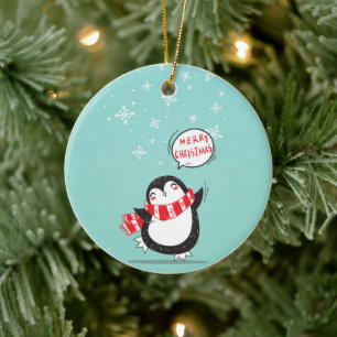 Lycklig Tecknad Penguin Julgransprydnad Keramik