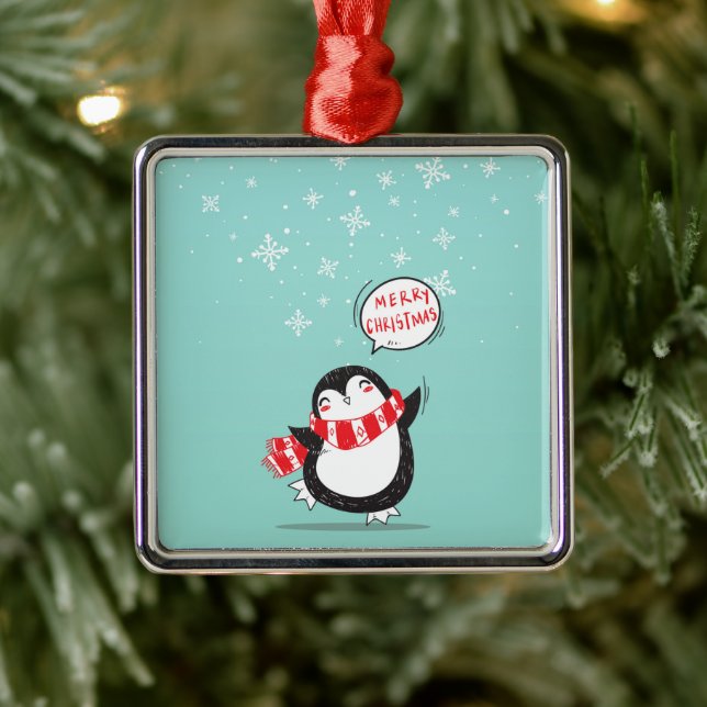 Lycklig Tecknad Penguin Julgransprydnad Metall (Träd)