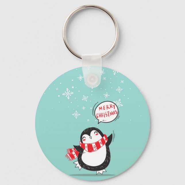 Lycklig Tecknad Penguin Nyckelring (Framsida)