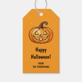 Lycklig Tecknad Pumpkin Orange Halloween Presentetikett